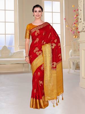 Red Woven Art Silk Saree With Blouse 2