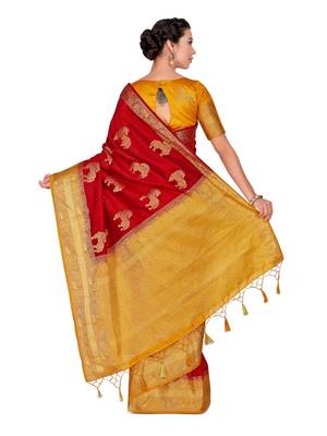 Red Woven Art Silk Saree With Blouse 5