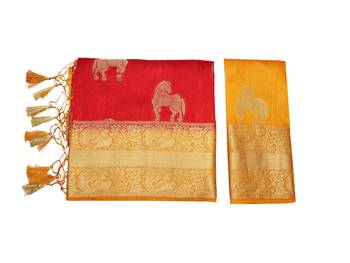 Red Woven Art Silk Saree With Blouse 9