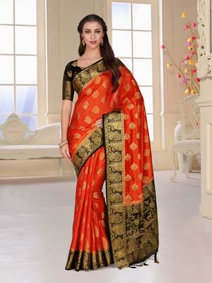 Orange Woven Art Silk Saree With Blouse 2