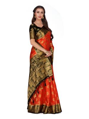 Orange Woven Art Silk Saree With Blouse 4