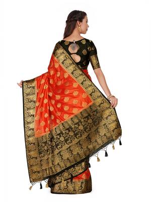 Orange Woven Art Silk Saree With Blouse 5