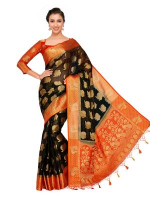 Black Woven Art Silk Saree With Blouse 3