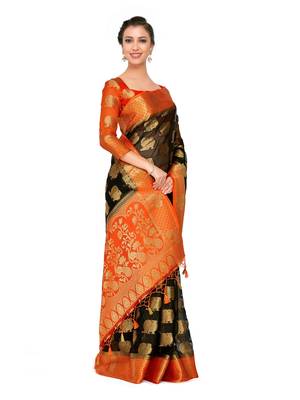 Black Woven Art Silk Saree With Blouse 4