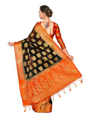 Black Woven Art Silk Saree With Blouse 5