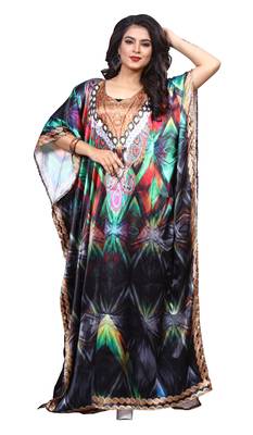 Multicolor Stylish Satin Silk Digital Printed Kaftan 1