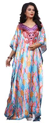 Multicolor Women'S Party Wear Satin Silk Digital Printed Kaftan 1