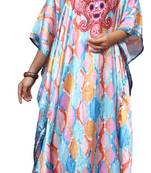 Multicolor Women'S Party Wear Satin Silk Digital Printed Kaftan