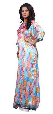 Multicolor Women'S Party Wear Satin Silk Digital Printed Kaftan 2