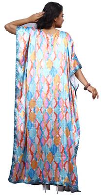 Multicolor Women'S Party Wear Satin Silk Digital Printed Kaftan 3