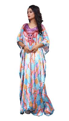 Multicolor Women'S Party Wear Satin Silk Digital Printed Kaftan 4
