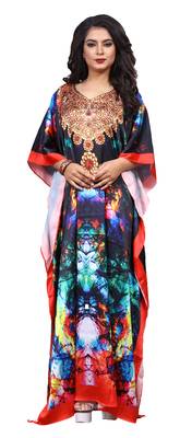 Multicolor Designer Digital Printed Satin Silk Kaftan 1