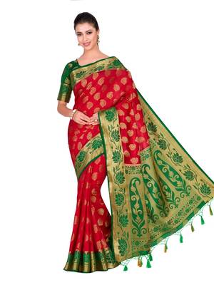 Red Woven Art Silk Saree With Blouse 2