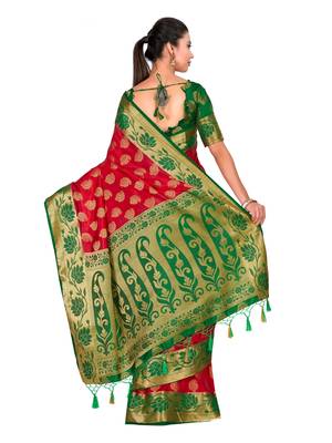 Red Woven Art Silk Saree With Blouse 4