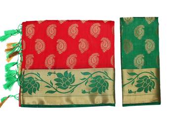 Red Woven Art Silk Saree With Blouse 8