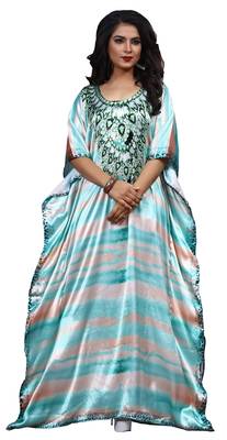 Multicolor Casual Digital Printed Long Satin Silk Kaftan 1
