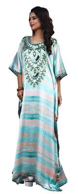 Multicolor Casual Digital Printed Long Satin Silk Kaftan 2
