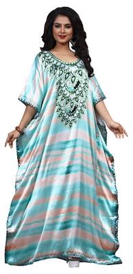 Multicolor Casual Digital Printed Long Satin Silk Kaftan 4