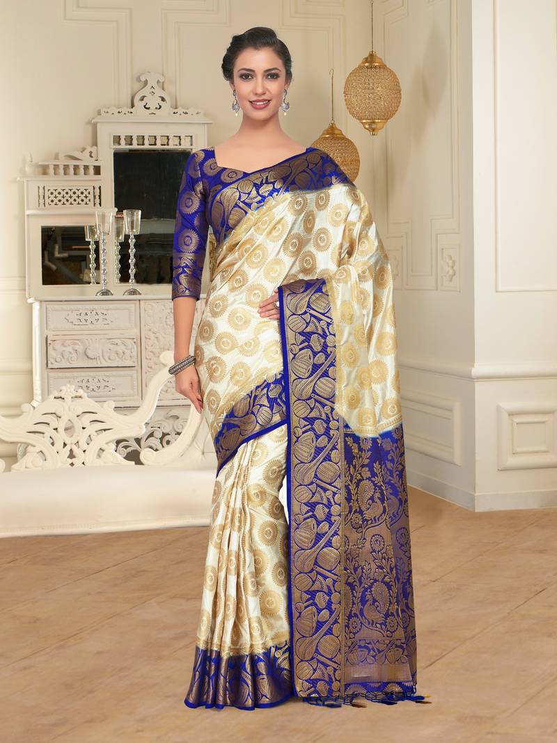 Beige Woven Art Silk Saree With Blouse
