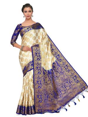 Beige Woven Art Silk Saree With Blouse 3