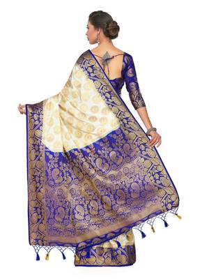 Beige Woven Art Silk Saree With Blouse 5