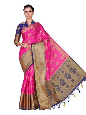 Pink Woven Art Silk Saree With Blouse 3