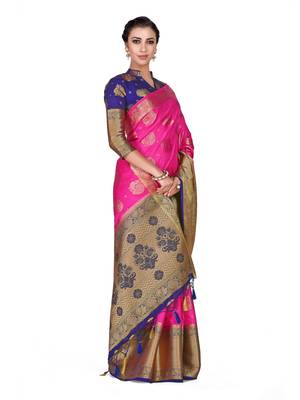 Pink Woven Art Silk Saree With Blouse 4