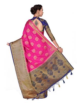 Pink Woven Art Silk Saree With Blouse 5