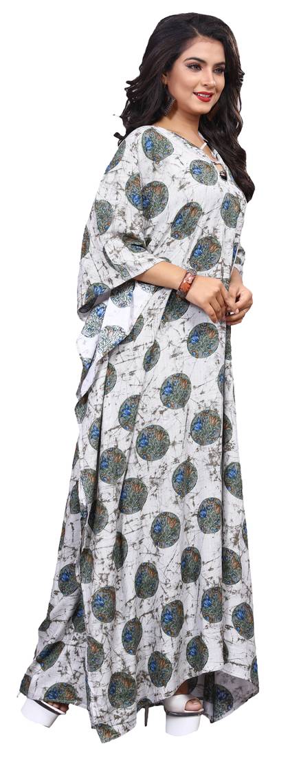 Multicolor Printed Rayon Soft Cotton Long Kaftan