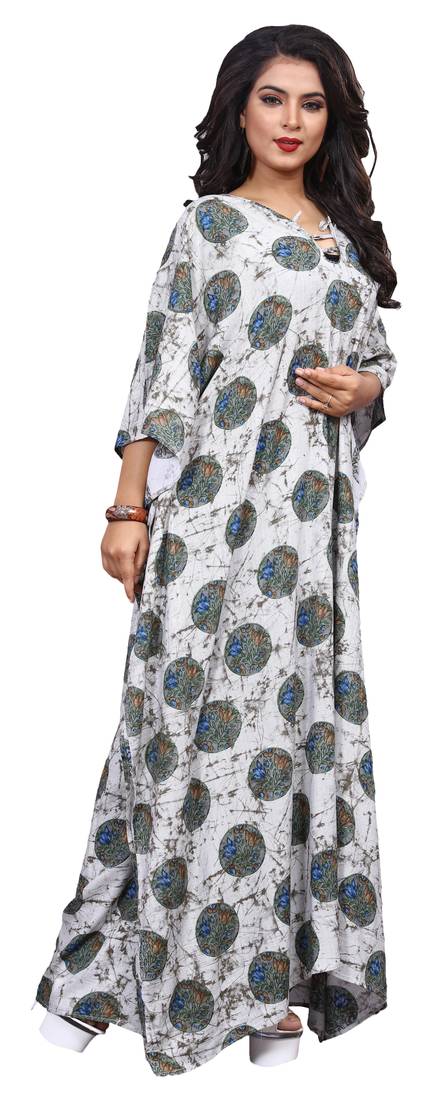 Multicolor Printed Rayon Soft Cotton Long Kaftan