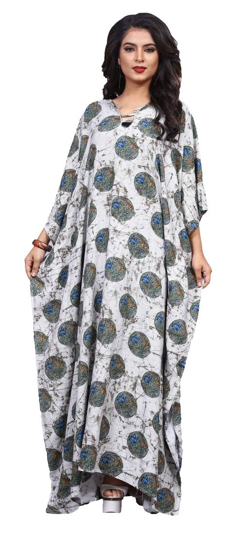Multicolor Printed Rayon Soft Cotton Long Kaftan