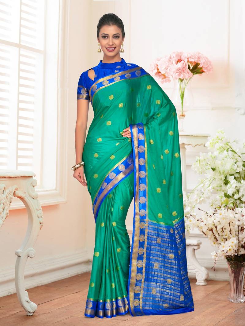 Green woven crepe saree with blouse