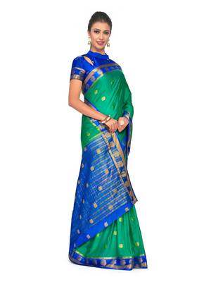 Green woven crepe saree with blouse 4