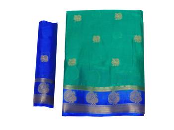 Green woven crepe saree with blouse 9