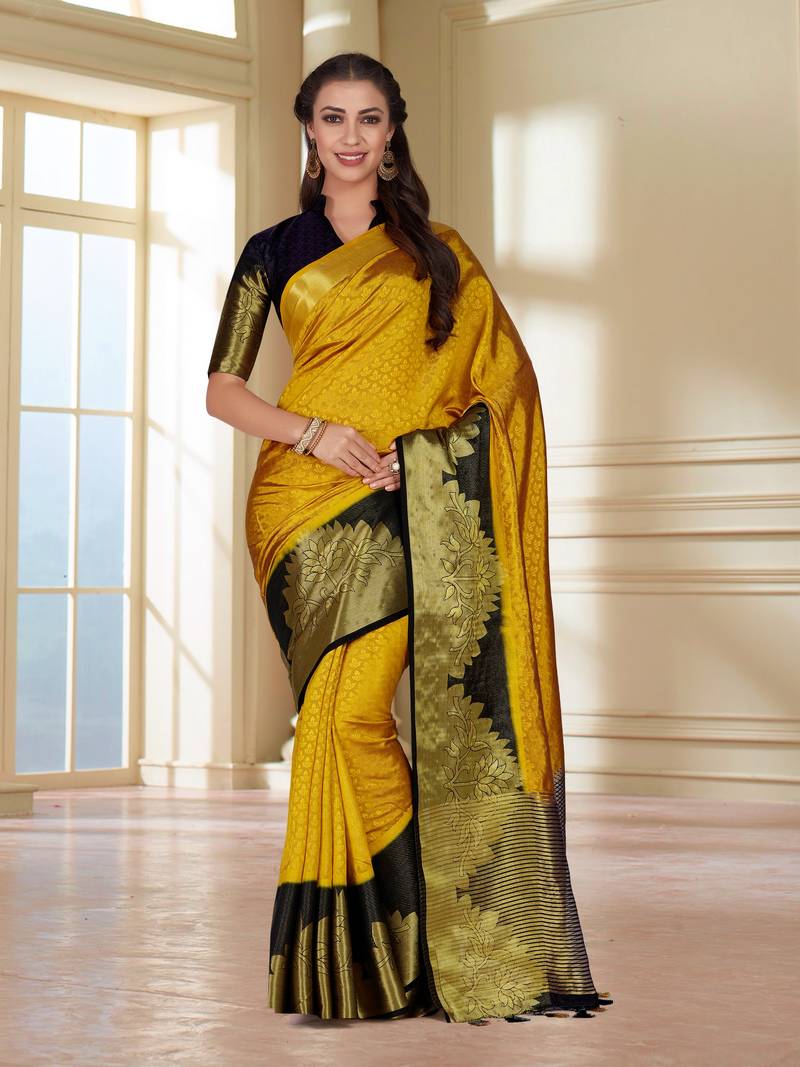 Gold Woven Art Silk Saree With Blouse