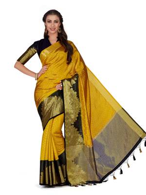 Gold Woven Art Silk Saree With Blouse 3