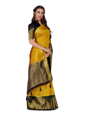 Gold Woven Art Silk Saree With Blouse 4