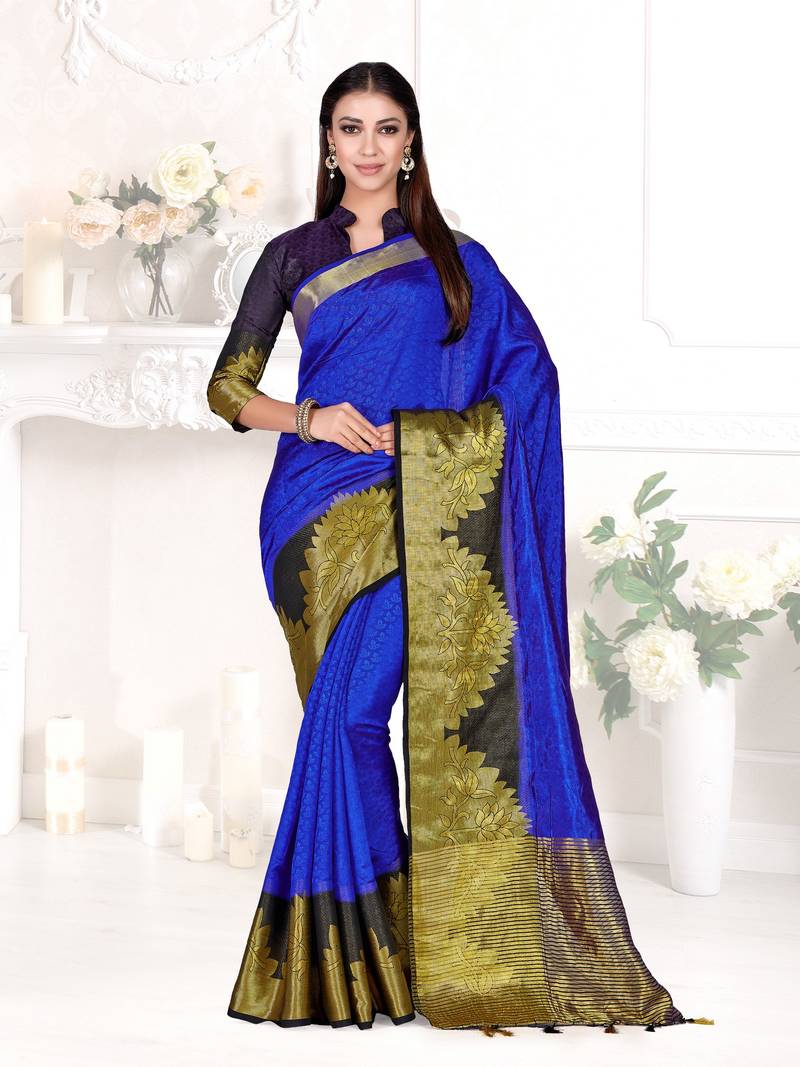Blue Woven Art Silk Saree With Blouse