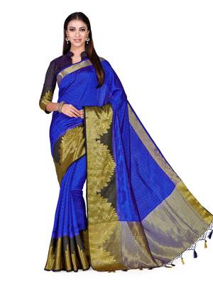 Blue Woven Art Silk Saree With Blouse 3