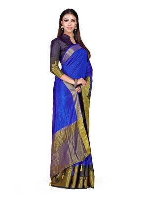 Blue Woven Art Silk Saree With Blouse 4