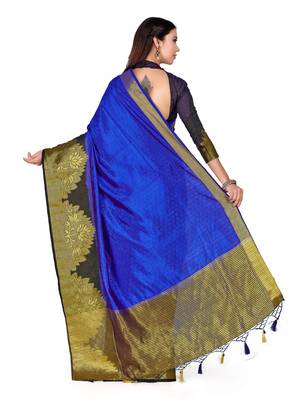 Blue Woven Art Silk Saree With Blouse 5