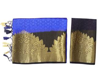 Blue Woven Art Silk Saree With Blouse 9