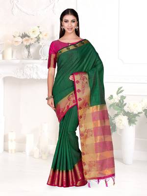 Green Woven Tussar Silk Saree With Blouse 2