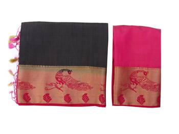 Black Woven Tussar Silk Saree With Blouse 9