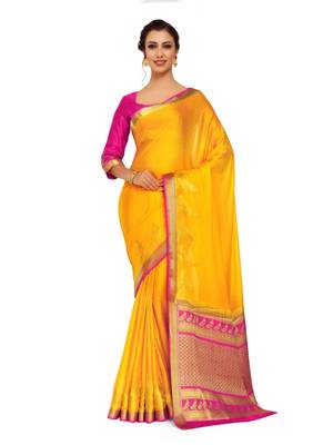 Gold Woven Crepe Saree With Blouse 2
