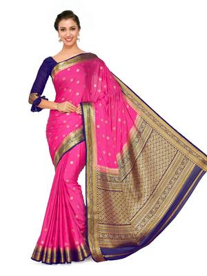 Pink Woven Crepe Saree With Blouse 3