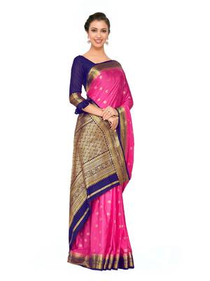 Pink Woven Crepe Saree With Blouse 4