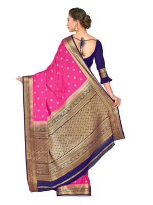 Pink Woven Crepe Saree With Blouse 5
