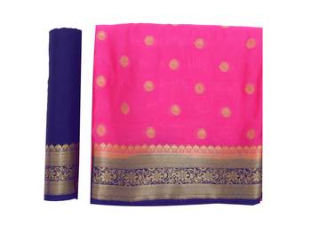 Pink Woven Crepe Saree With Blouse 9
