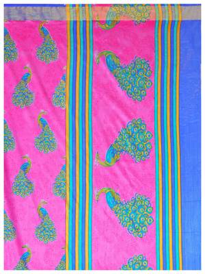 Pink Printed Raw Silk Saree With Blouse 7